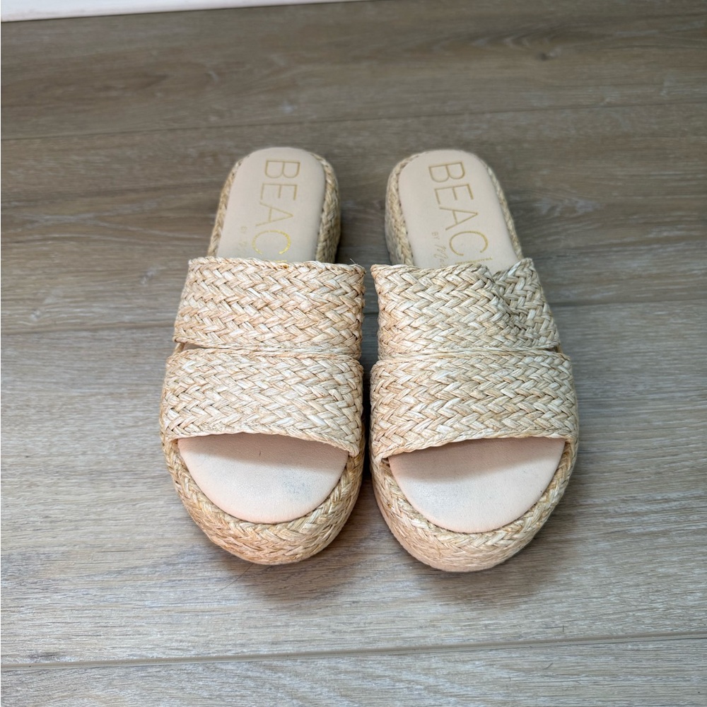 Beach Woven Natural Platform Mules